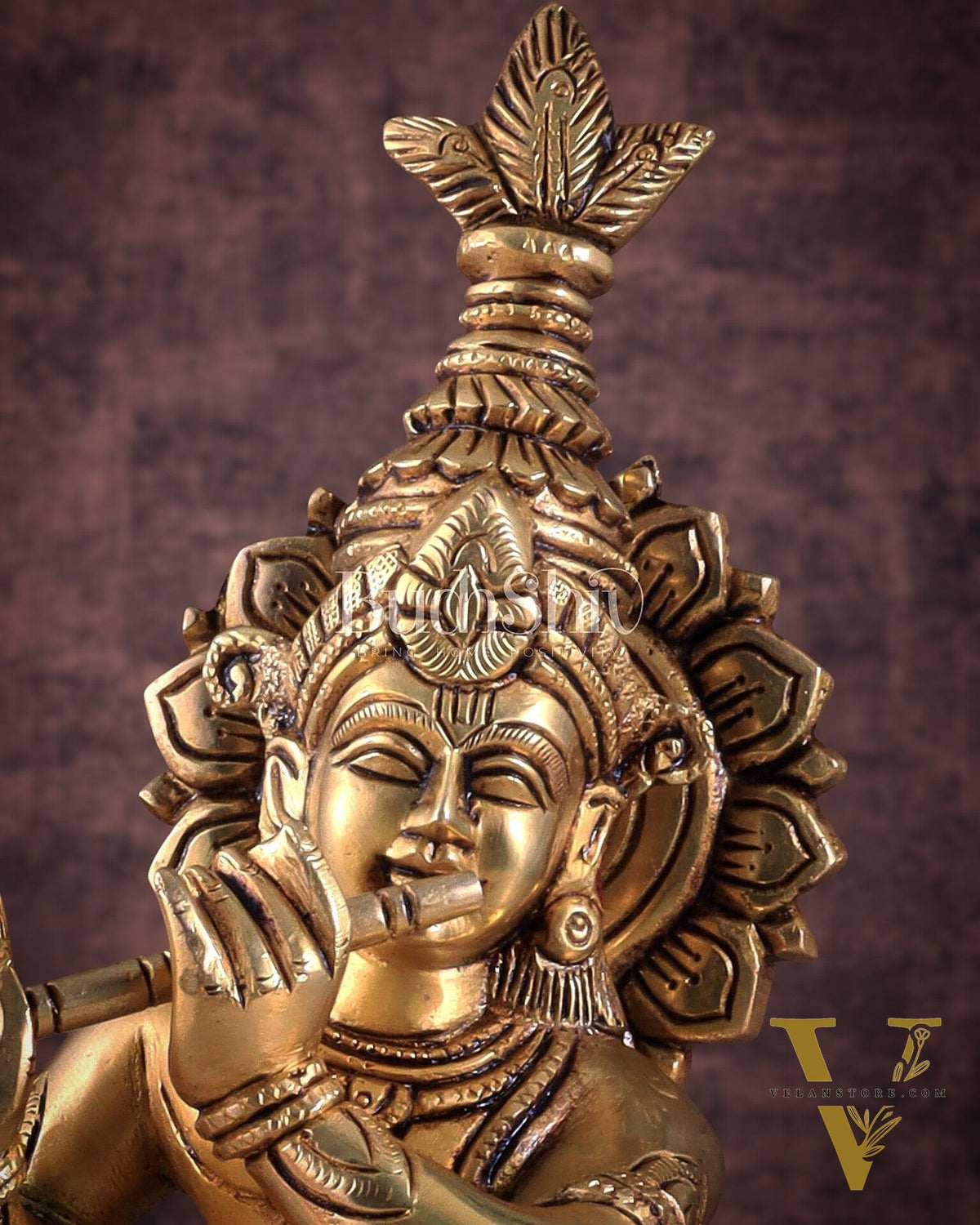 Brass Superfine Unique Lord Krishna Playing the Flute Idol 12"