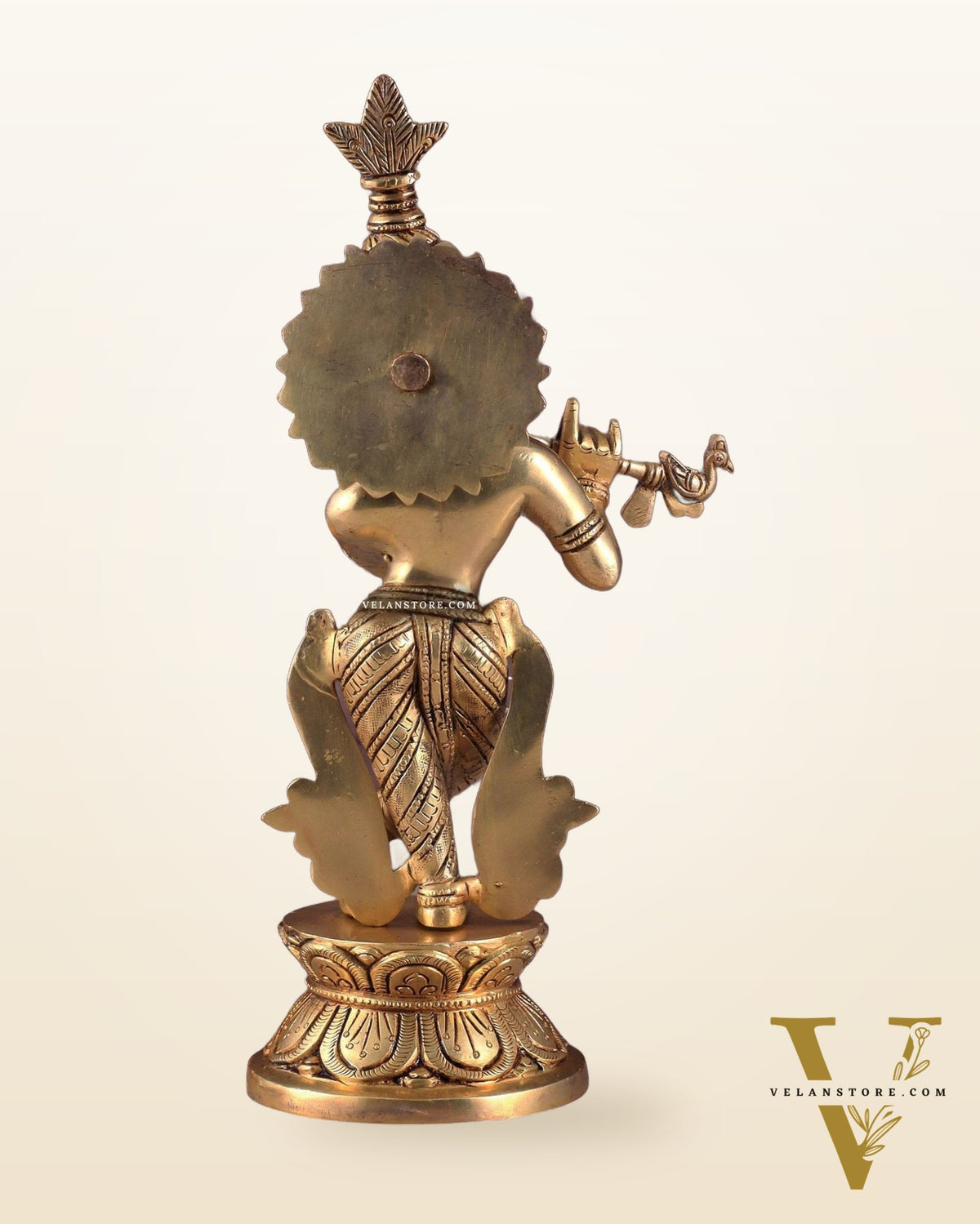 Brass Superfine Unique Lord Krishna Playing the Flute Idol 12"