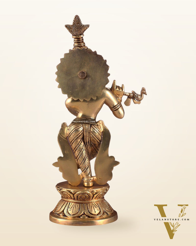 Brass Superfine Unique Lord Krishna Playing the Flute Idol 12"