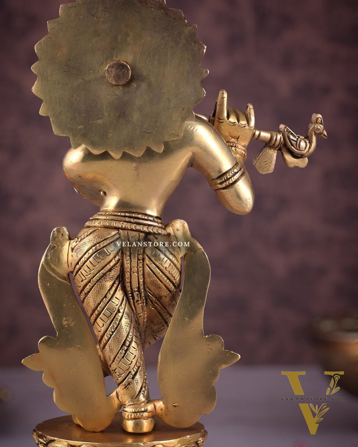Brass Superfine Unique Lord Krishna Playing the Flute Idol 12"