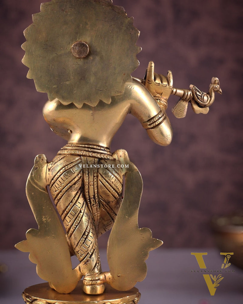 Brass Superfine Unique Lord Krishna Playing the Flute Idol 12"