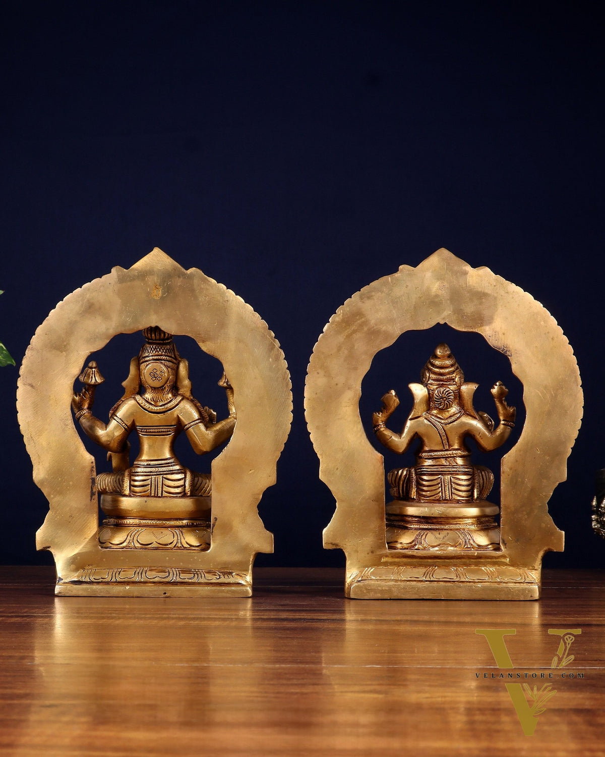 Brass Superfine valumburi Ganesh Lakshmi in padmasana with Prabhavali Idol Set 9"