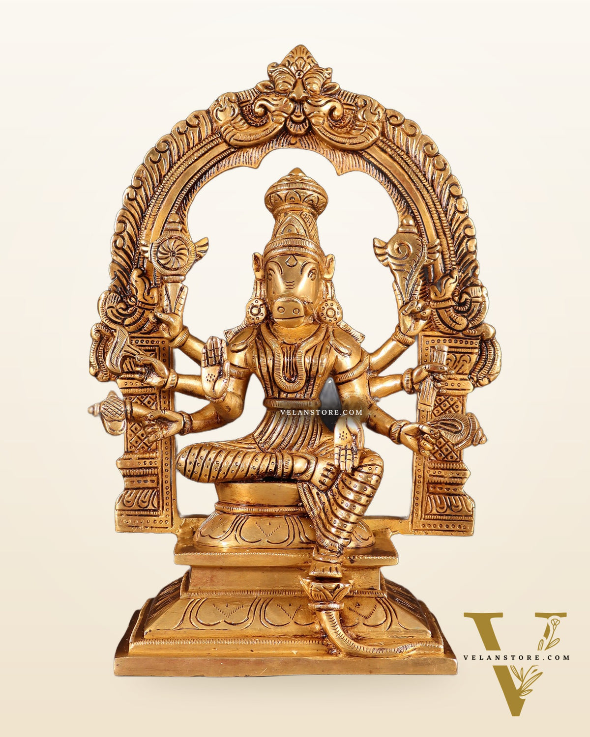 Brass Superfine Varahi Amman with Prabhavali Idol 11.5"