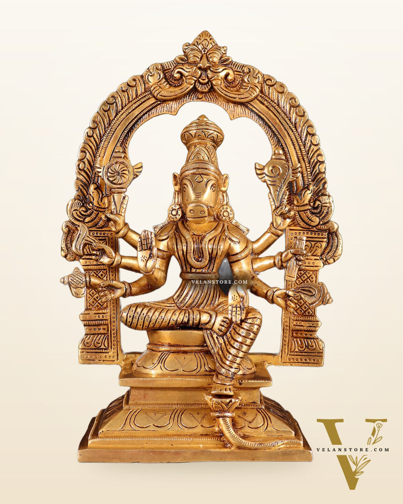 Brass Superfine Varahi Amman with Prabhavali Idol 11.5"