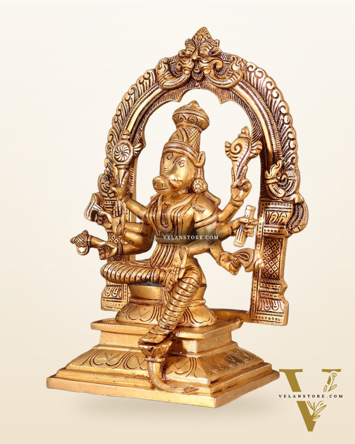 Brass Superfine Varahi Amman with Prabhavali Idol 11.5"