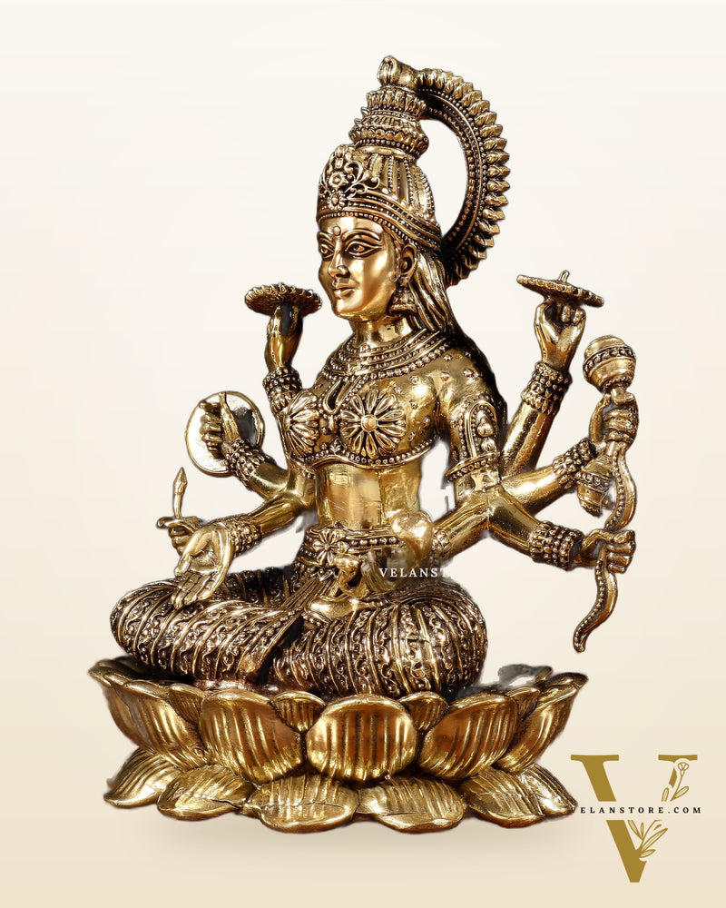 Brass Superfine Vijaya Lakshmi Idol with Eight Arms – 6.75"