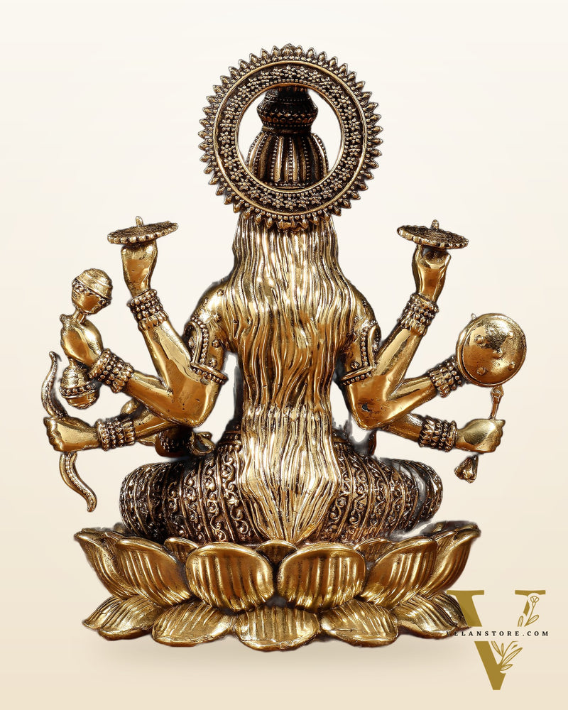Brass Superfine Vijaya Lakshmi Idol with Eight Arms – 6.75"