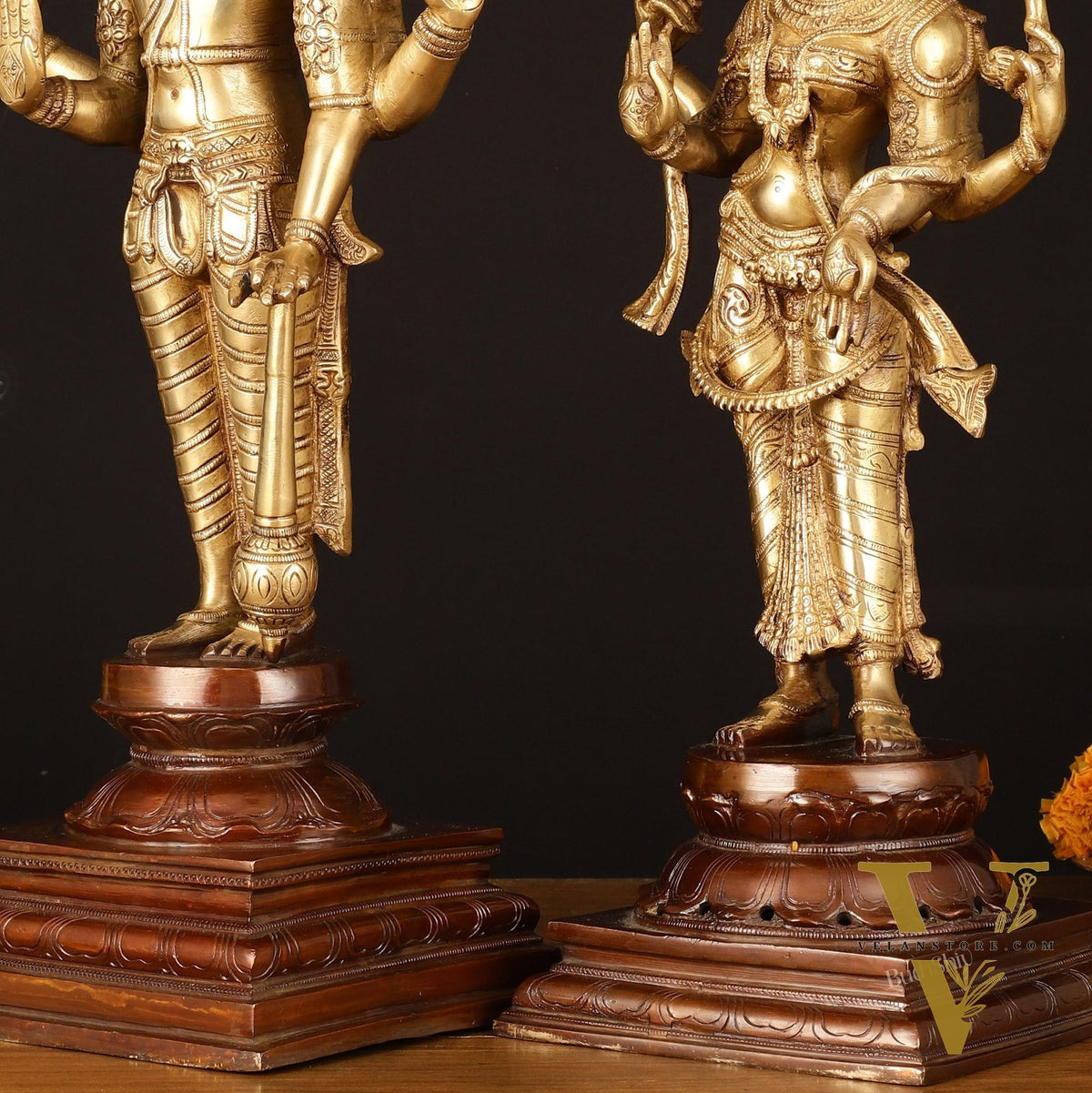 Brass Superfine Vishnu and Goddess Lakshmi Statues - Elegant Dual Tone Pair 20.5"