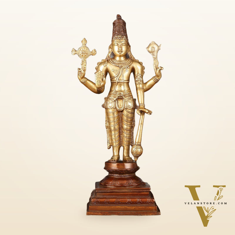 Brass Superfine Vishnu and Goddess Lakshmi Statues - Elegant Dual Tone Pair 20.5"