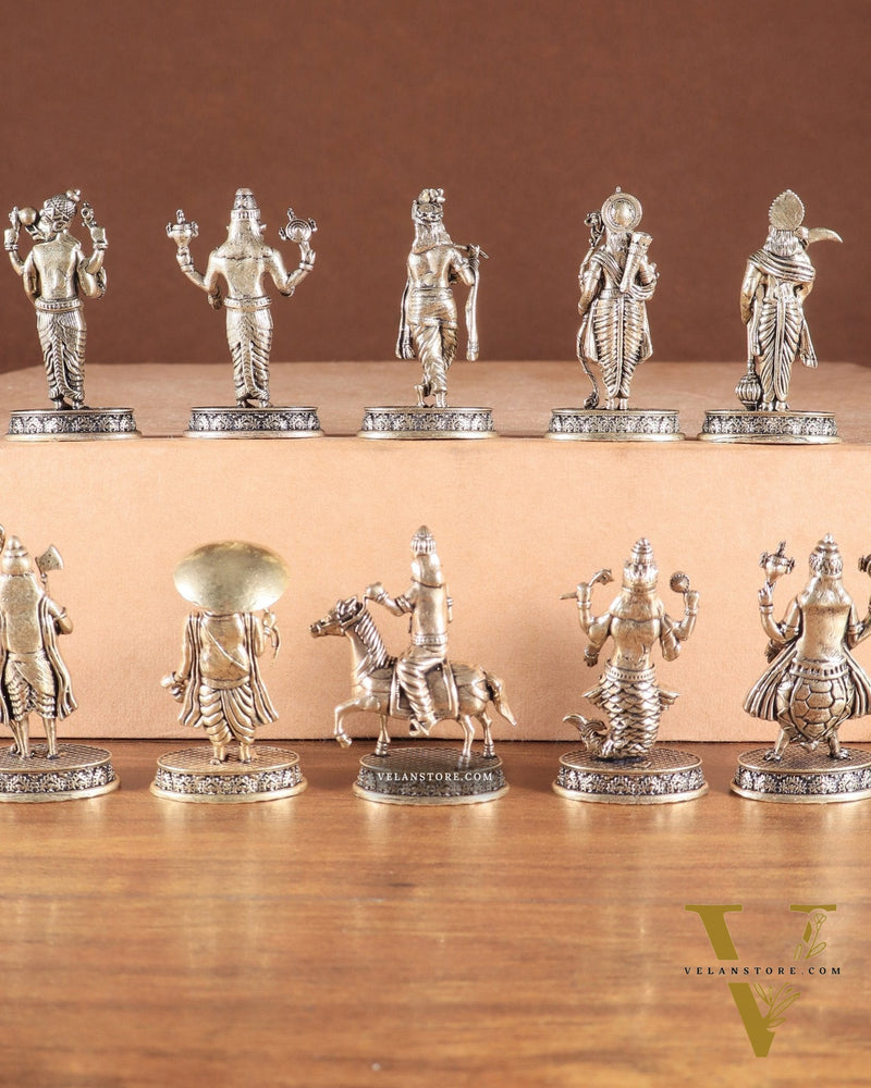 Brass Superfine Vishnu Dashavatar Idols – Set of 10 | Handcrafted by Silver Artisans