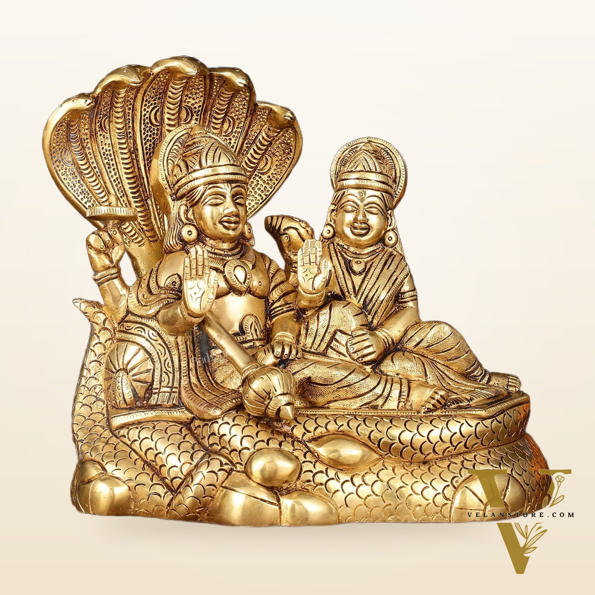 Brass Superfine Vishnu Lakshmi on Sheshanaag Idol - 7.5" Height