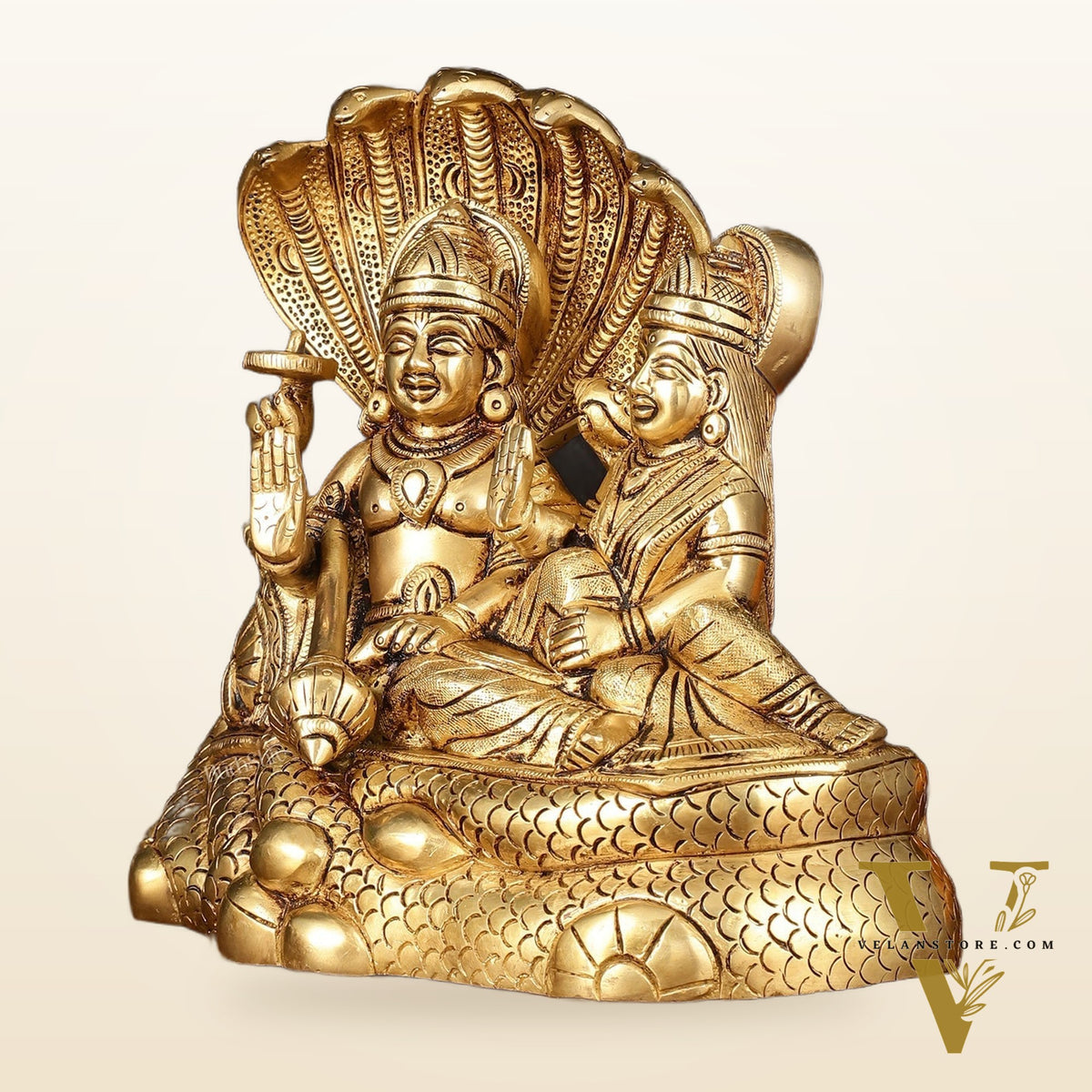 Brass Superfine Vishnu Lakshmi on Sheshanaag Idol - 7.5" Height