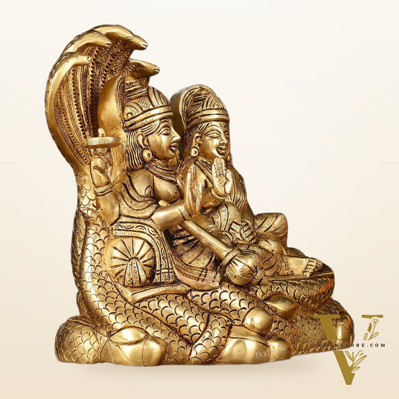Brass Superfine Vishnu Lakshmi on Sheshanaag Idol - 7.5" Height