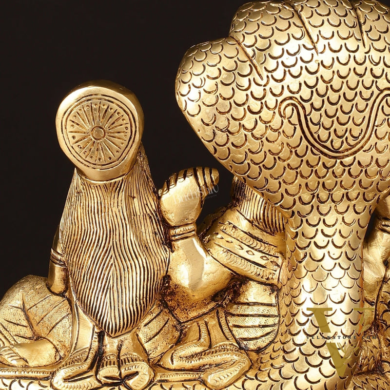 Brass Superfine Vishnu Lakshmi on Sheshanaag Idol - 7.5" Height