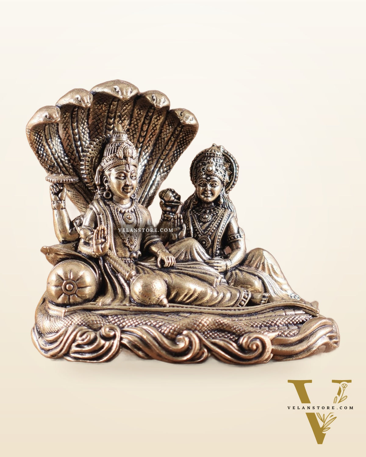 Brass Superfine Vishnu Lakshmi Resting on Sheshanaag Idol – Exquisite Intricate Detailing