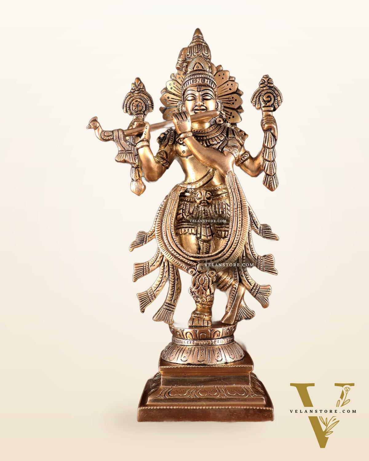 Brass Superfine Vishnu Roopam Krishna Statue with Four Arms – 11"