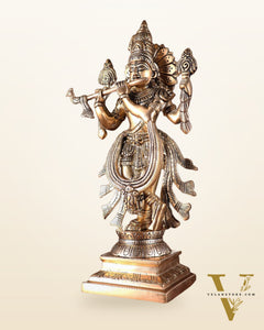 Brass Superfine Vishnu Roopam Krishna Statue with Four Arms – 11"