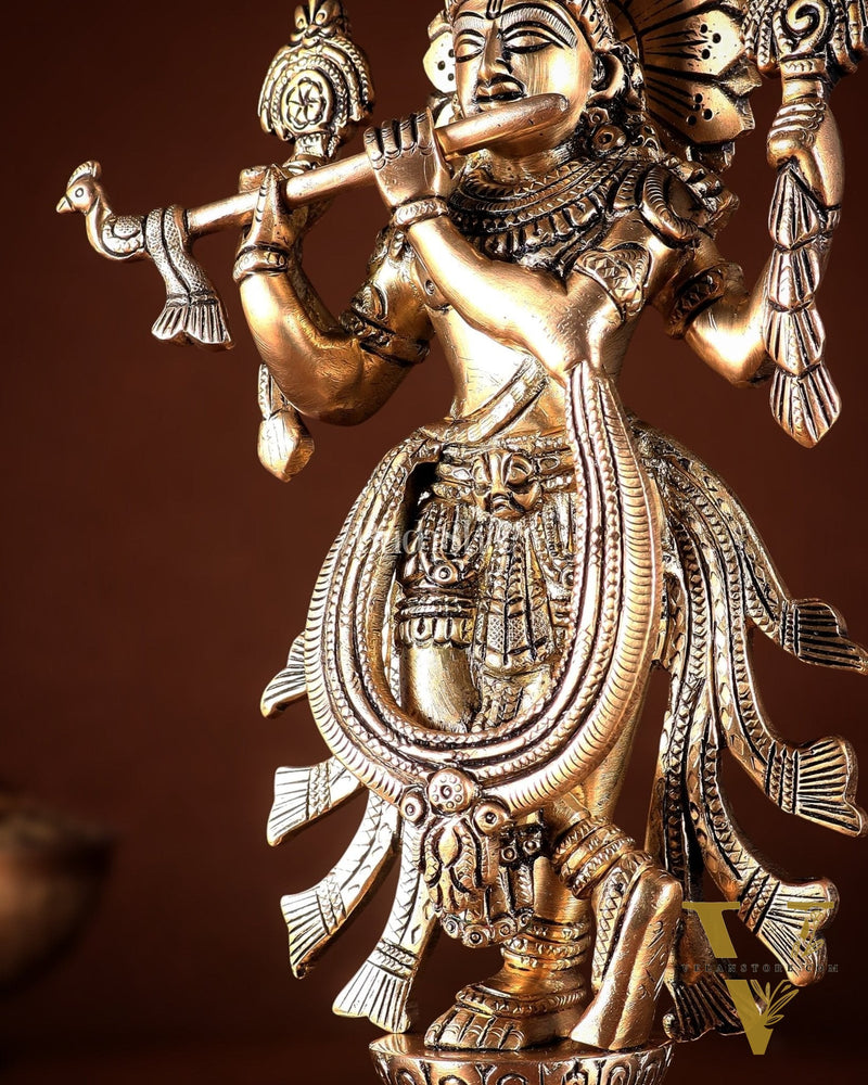 Brass Superfine Vishnu Roopam Krishna Statue with Four Arms – 11"