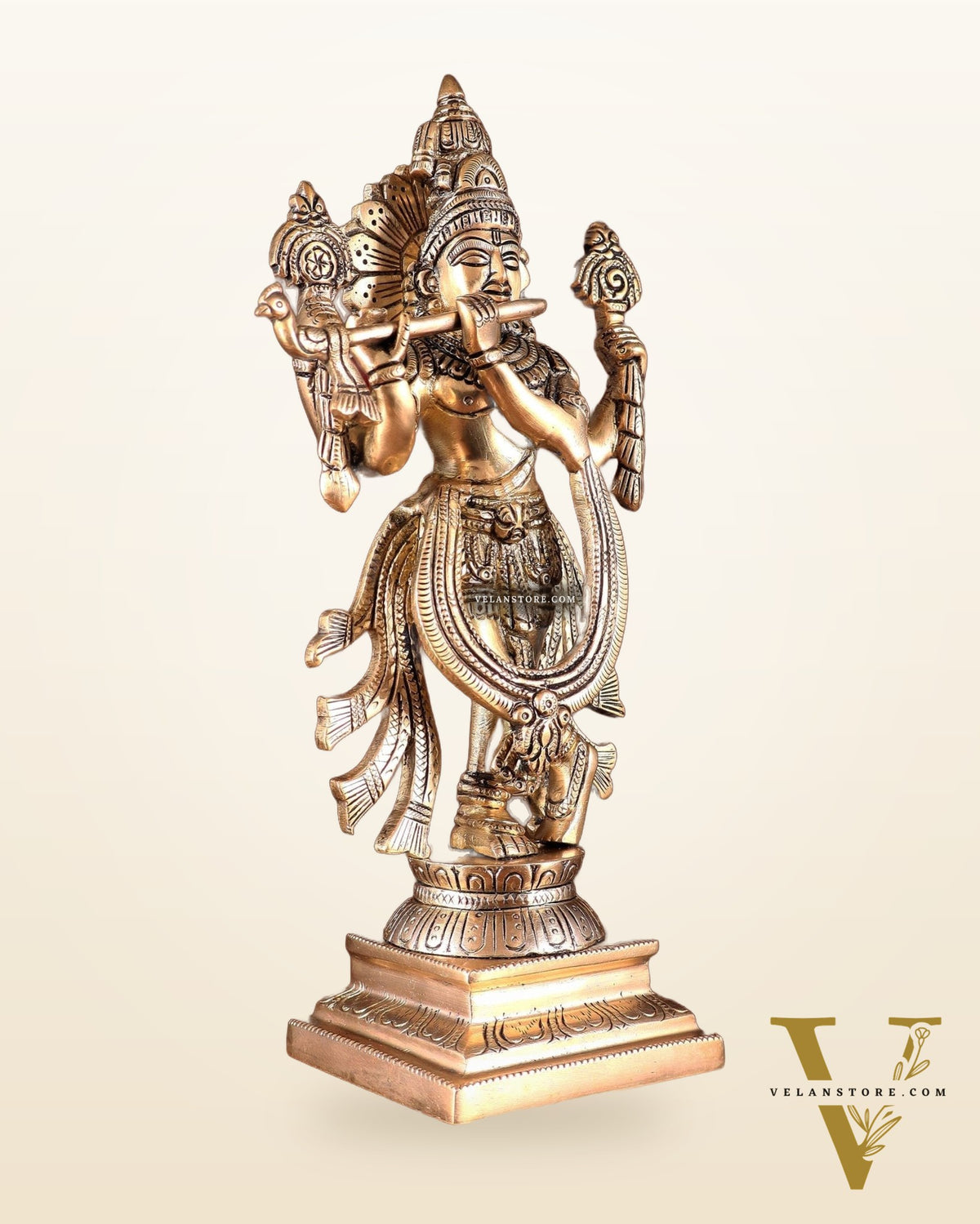 Brass Superfine Vishnu Roopam Krishna Statue with Four Arms – 11"