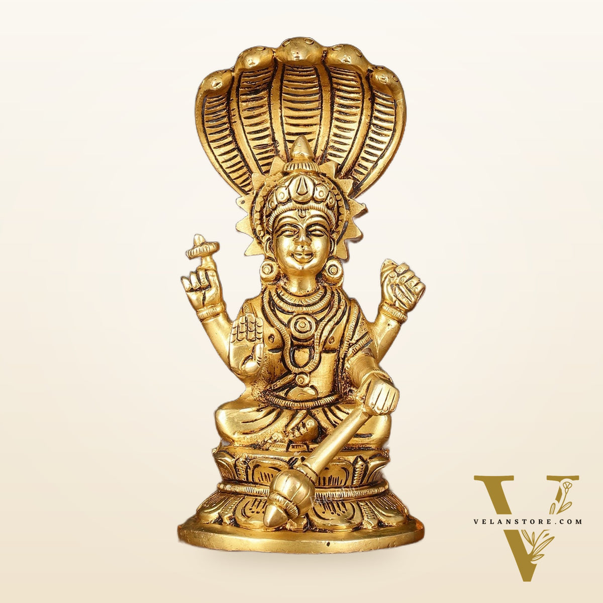 Brass Superfine Vishnu Sitting with Sheshanaaga - 6" Divine Sculpture