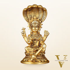 Brass Superfine Vishnu Sitting with Sheshanaaga - 6" Divine Sculpture