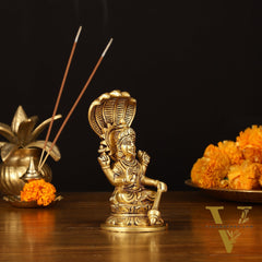 Brass Superfine Vishnu Sitting with Sheshanaaga - 6" Divine Sculpture