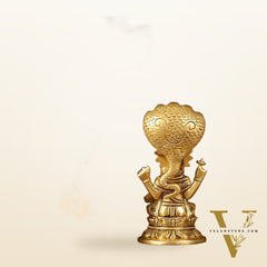 Brass Superfine Vishnu Sitting with Sheshanaaga - 6" Divine Sculpture