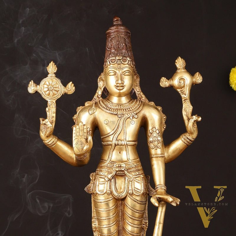 Brass Superfine Vishnu Standing Dual Tone Statue - 20.5" Elegant Sculpture