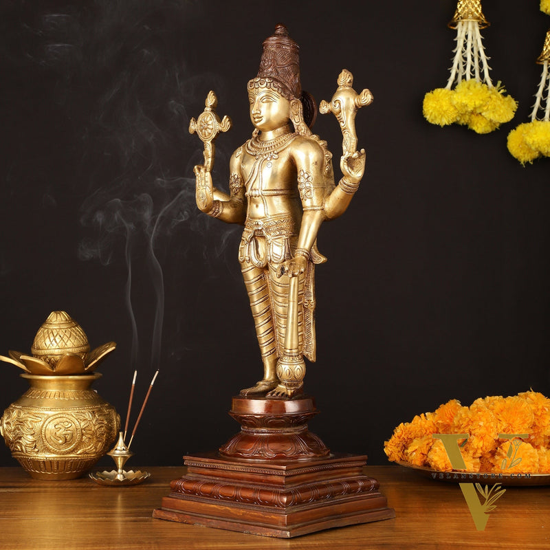 Brass Superfine Vishnu Standing Dual Tone Statue - 20.5" Elegant Sculpture