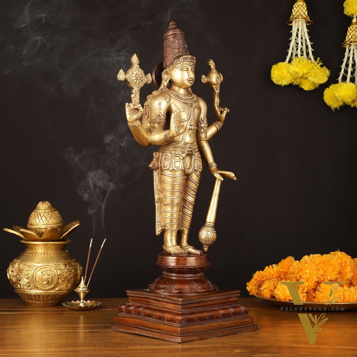 Brass Superfine Vishnu Standing Dual Tone Statue - 20.5" Elegant Sculpture