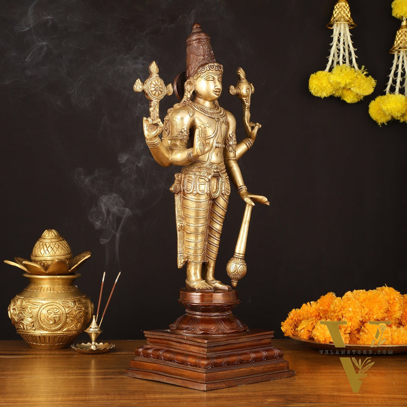 Brass Superfine Vishnu Standing Dual Tone Statue - 20.5" Elegant Sculpture