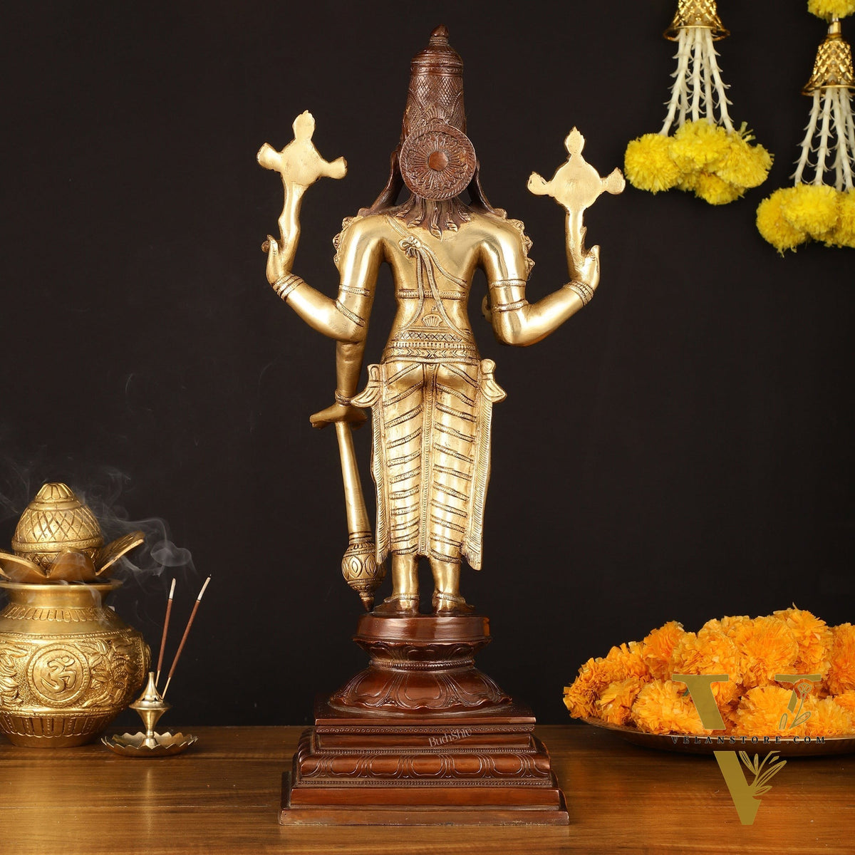 Brass Superfine Vishnu Standing Dual Tone Statue - 20.5" Elegant Sculpture