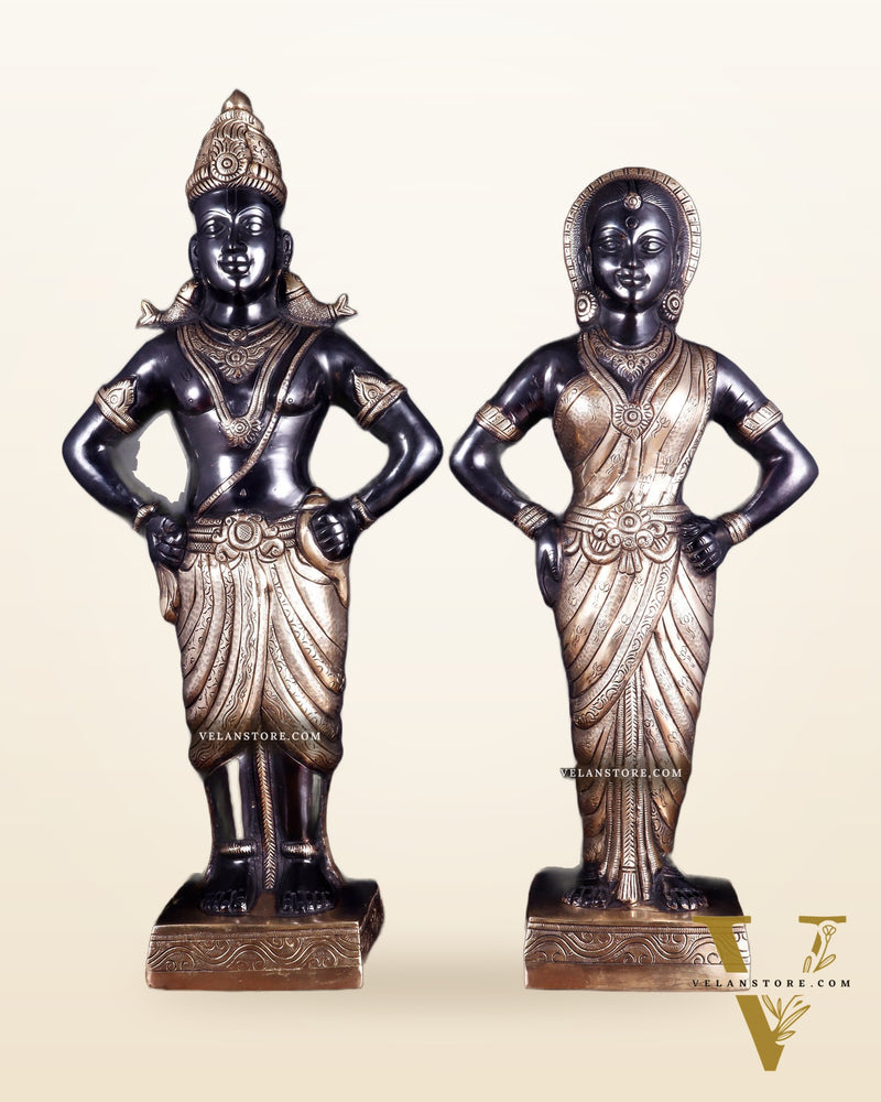 Brass Superfine Vitthal Rukmani Idol Pair 25" Grand Temple-Style Sculptures black and gold