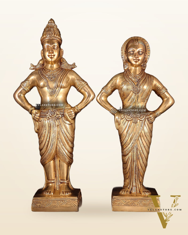 Brass Superfine Vitthal Rukmani Idol Pair 25" Grand Temple-Style Sculptures