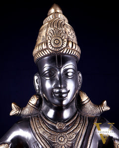 Brass Superfine Vitthal Rukmani Idol Pair 25" Grand Temple-Style Sculptures black and gold