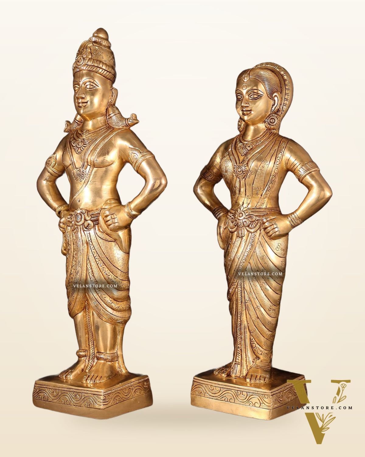 Brass Superfine Vitthal Rukmani Idol Pair 25" Grand Temple-Style Sculptures