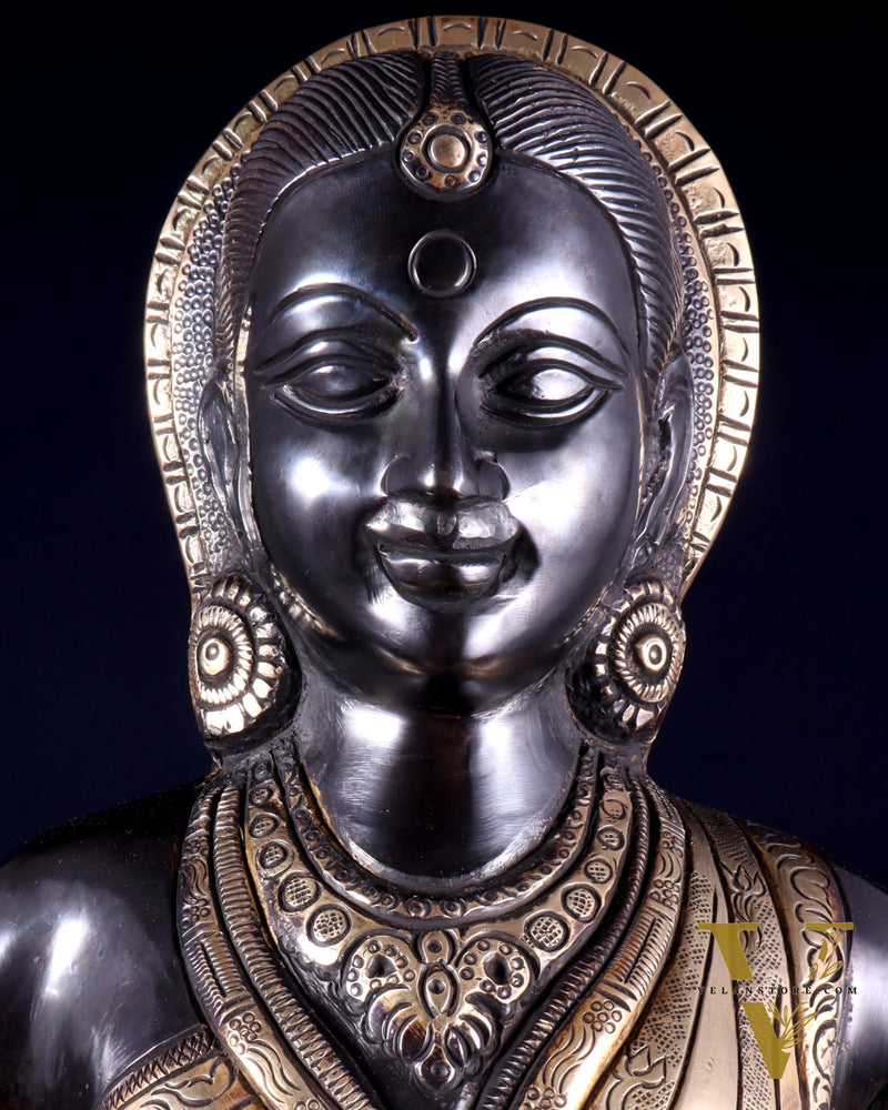Brass Superfine Vitthal Rukmani Idol Pair 25" Grand Temple-Style Sculptures black and gold