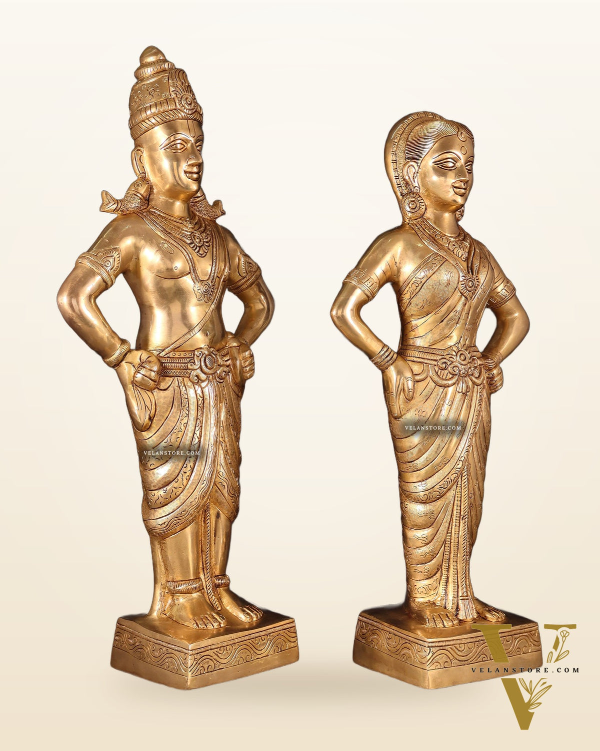 Brass Superfine Vitthal Rukmani Idol Pair 25" Grand Temple-Style Sculptures