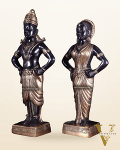 Brass Superfine Vitthal Rukmani Idol Pair 25" Grand Temple-Style Sculptures black and gold
