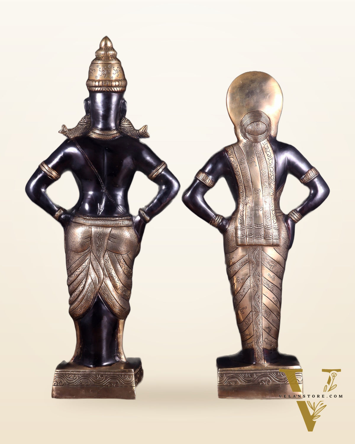 Brass Superfine Vitthal Rukmani Idol Pair 25" Grand Temple-Style Sculptures black and gold