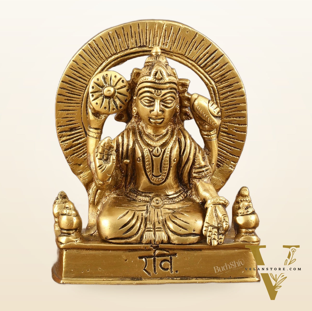 Brass Surya Dev Ravi Sun Idol for Pooja & Vastu - 4 Inch Height