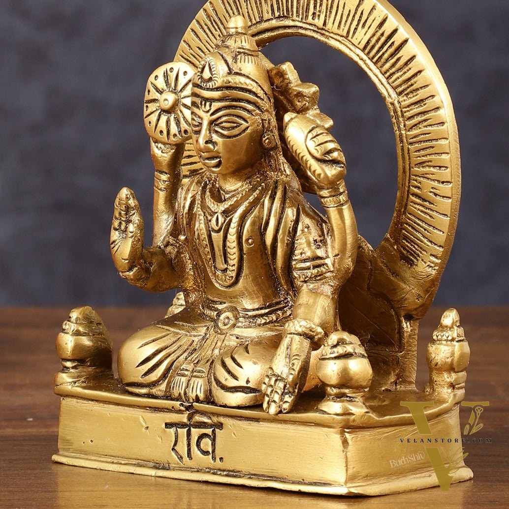 Brass Surya Dev Ravi Sun Idol for Pooja & Vastu - 4 Inch Height