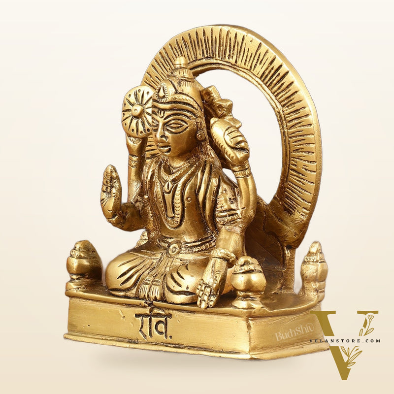 Brass Surya Dev Ravi Sun Idol for Pooja & Vastu - 4 Inch Height