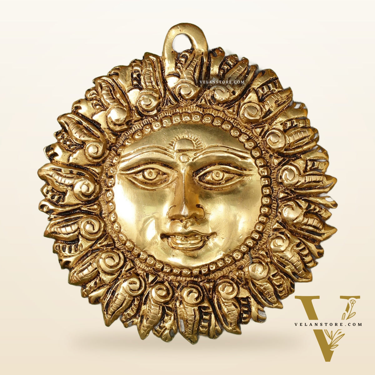 Brass Surya Dev Sun God Wall Hanging - 5 x 5 inch