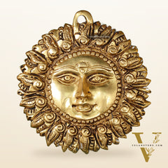 Brass Surya Dev Sun God Wall Hanging - 5 x 5 inch