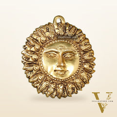 Brass Surya Dev Sun God Wall Hanging - 5 x 5 inch