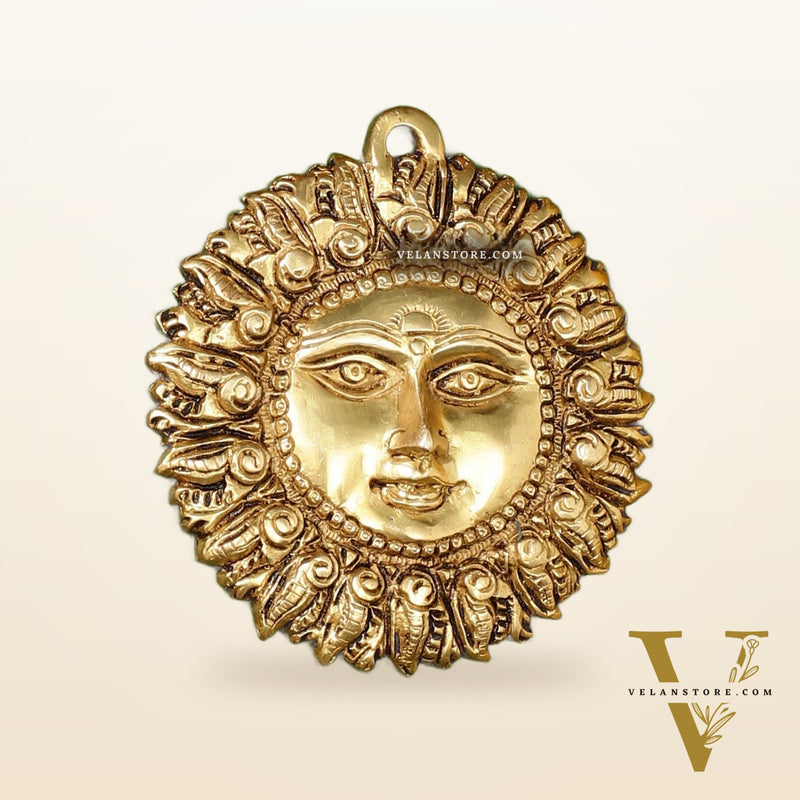 Brass Surya Dev Sun God Wall Hanging - 5 x 5 inch