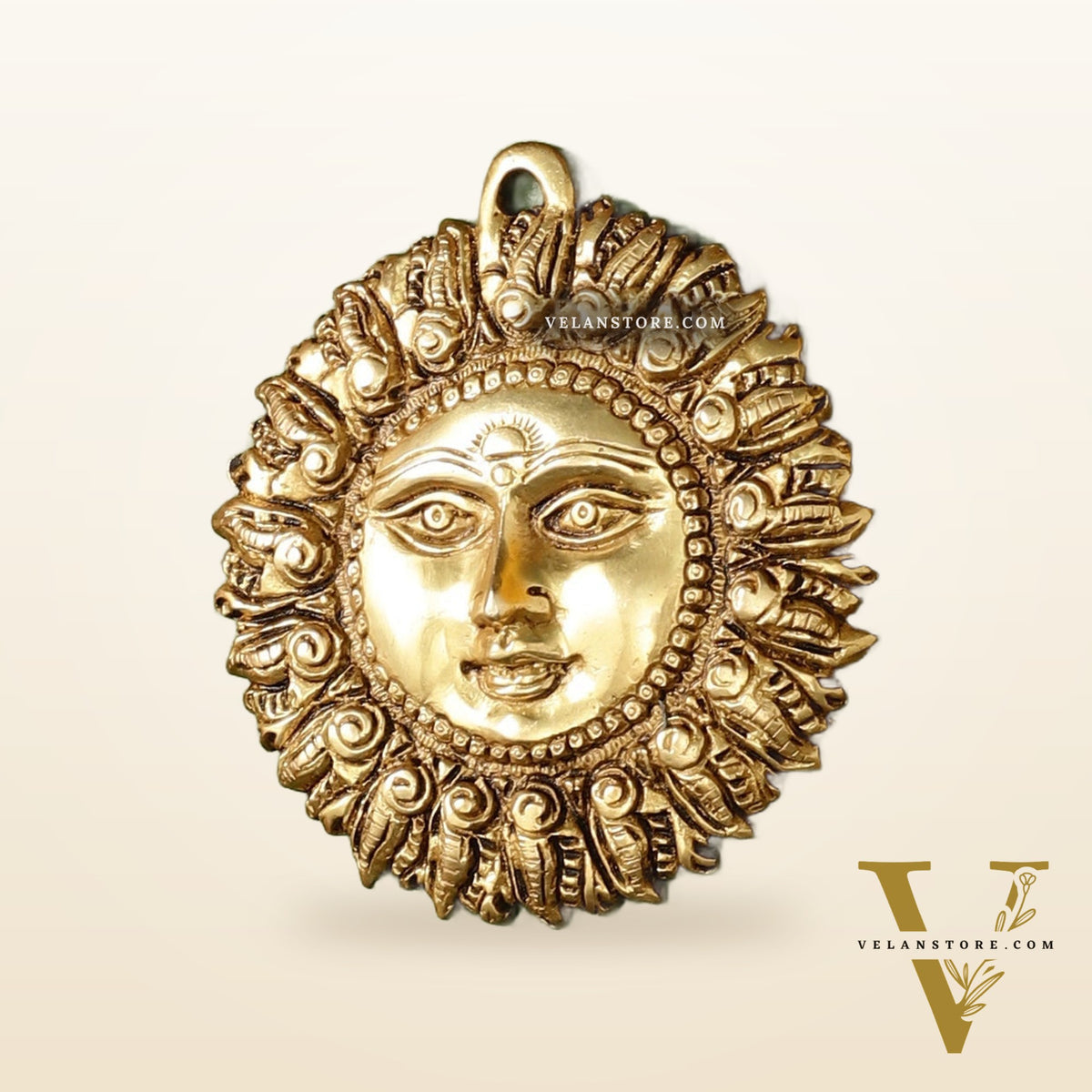 Brass Surya Dev Sun God Wall Hanging - 5 x 5 inch