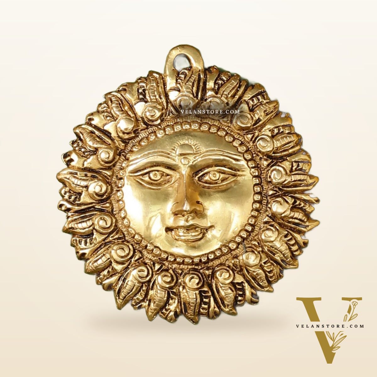 Brass Surya Dev Sun God Wall Hanging - 5 x 5 inch