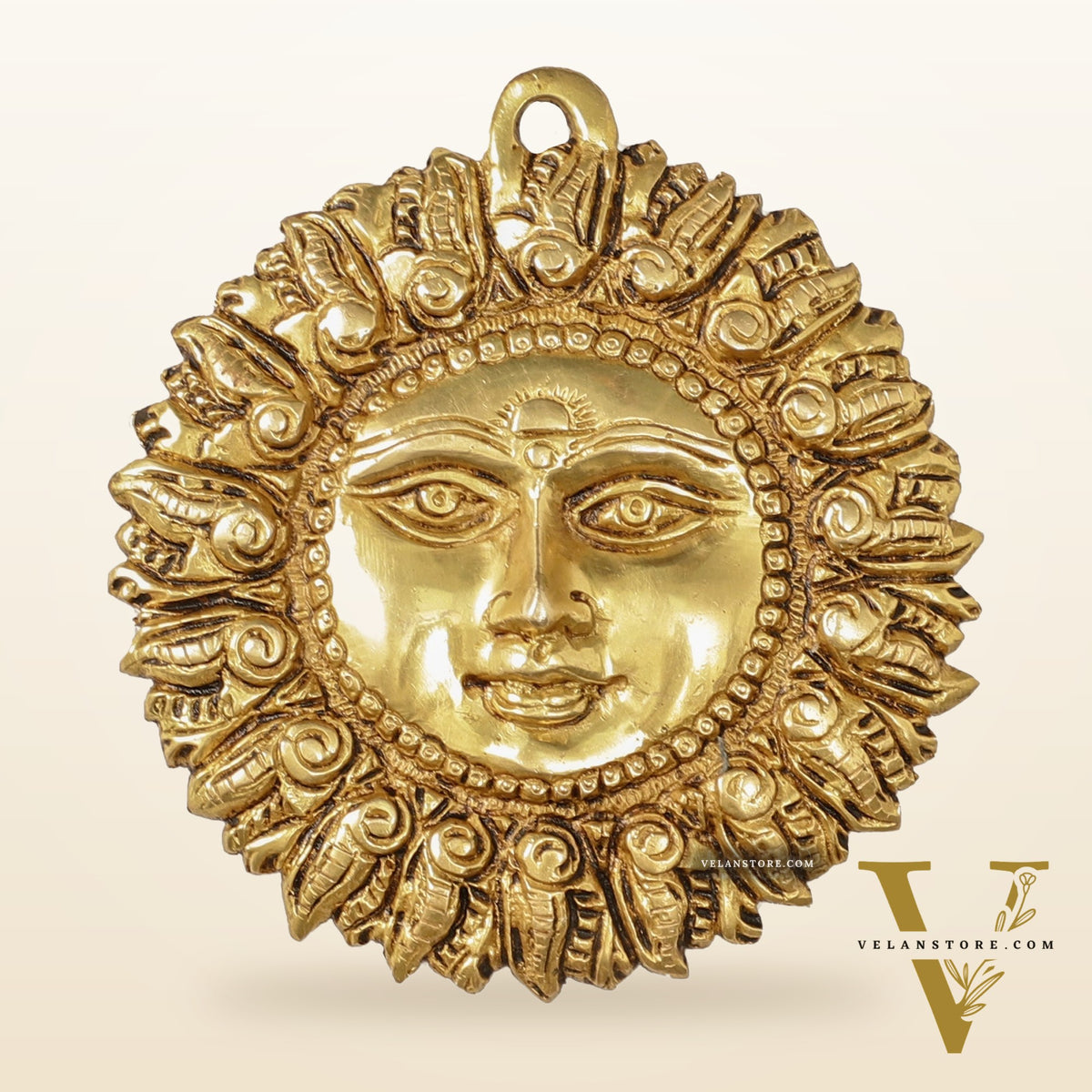 Brass Surya Dev Sun God Wall Hanging - 5 x 5 inch